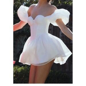 NWT Adeirlina Here Comes The Sun Mini Corset Dress Padded‎ Bra Cups Glossy White